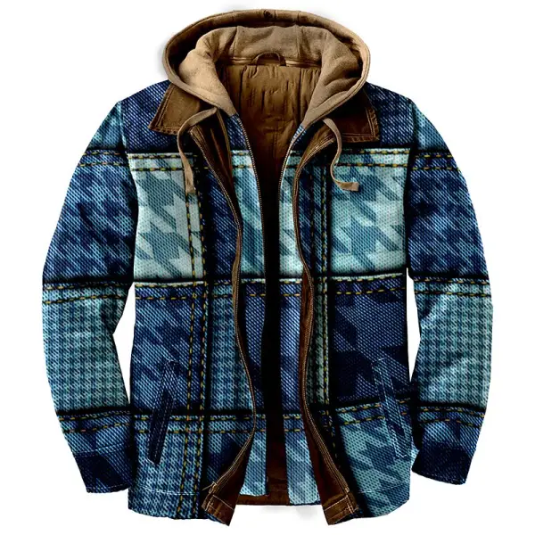 Зимняя толстая мужская куртка с фактурным рисунком гусиные лапки с толстым капюшоном - Woolmind.com 