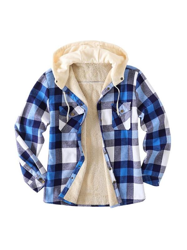 Men's Checkered Textured Winter Thick Hooded Jacket