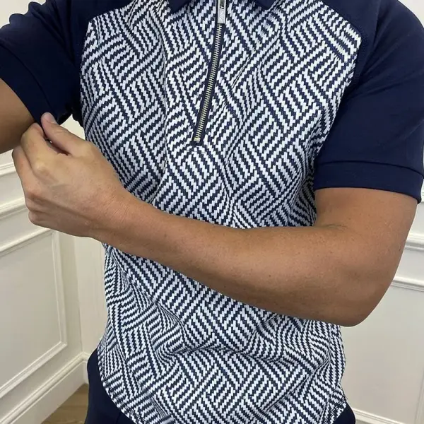 Jacquard Color Block Short-sleeved Polo Shirt - Mobivivi.com 