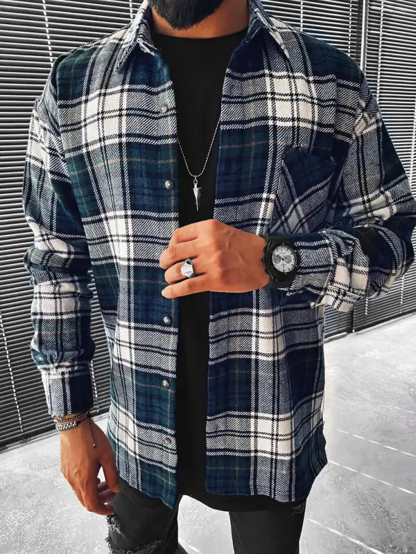 Casual fashion plaid texture long sleeve jacket - Oasisjoy.com 