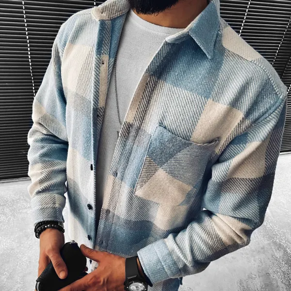Casual Check Textured Long Sleeve Jacket - Kalesafe.com 