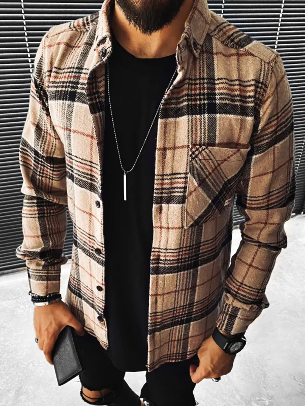 Casual Check Textured Long Sleeve Shirt Jacket - Oasisjoy.com 