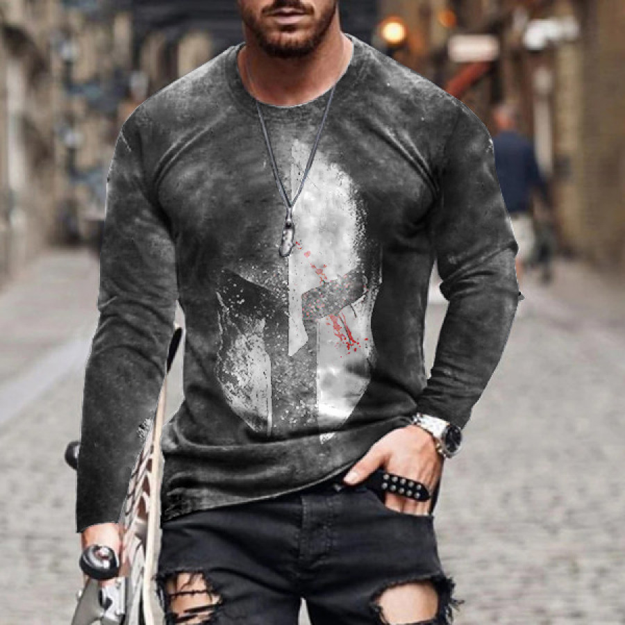 

Men's retro printed casual long-sleeved T-shirt