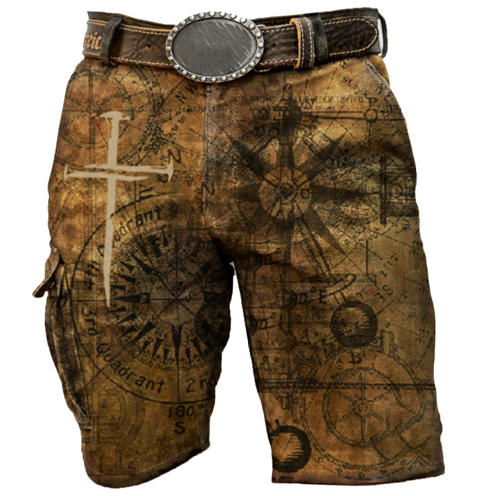 Mens Retro Pirate Nautical Chic Printing Tactical Shorts