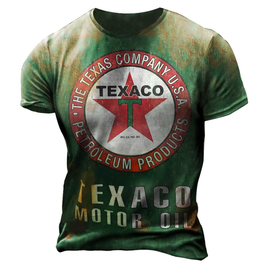 

Retro Casual Engine Oil Print T-shirt