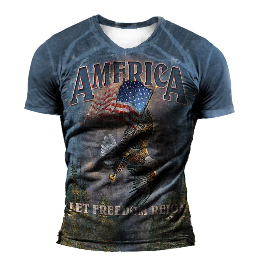 

American Flag Eagle Men's Crew Neck Cotton T-Shirt