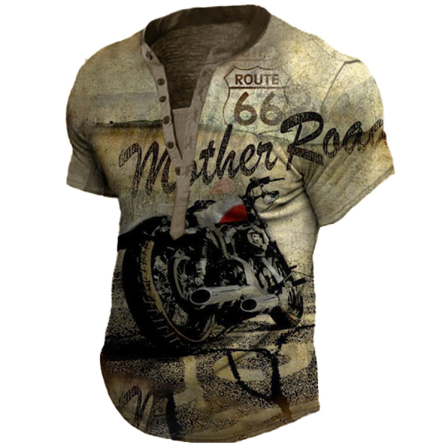 

Men's Vintage Route 66 Motorcycle Henley Tactical T-Shirt