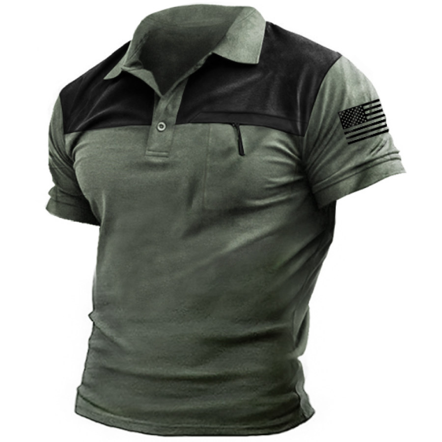 

Men's Outdoor Tactical Patchwork Zip Pocket Polo T-Shirt
