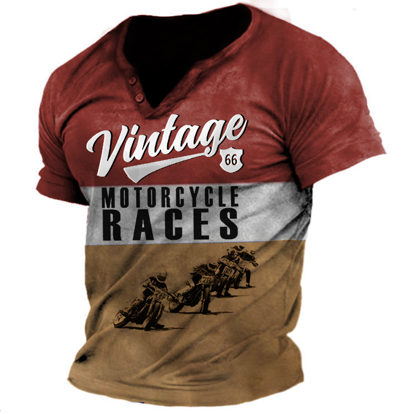 Men's Vintage Motorcycle Races Print Chic T-shirt
