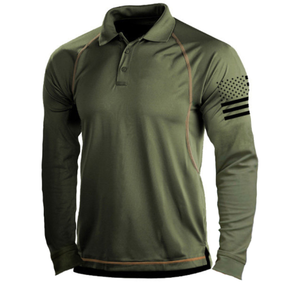 

Men's Outdoor American Flag Tactical Sport Long Sleeve Polo T-Shirt