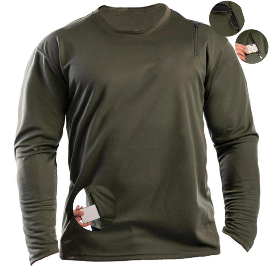 

Men's Zipper Pocket Multifunctional Tactical Quick Dry Long Sleeve T-Shirt