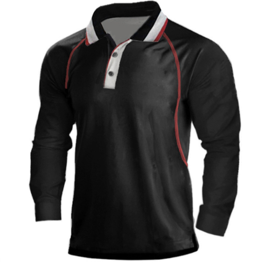 

Men's Training Uniform Colorblock Polo Long Sleeve T-Shirt