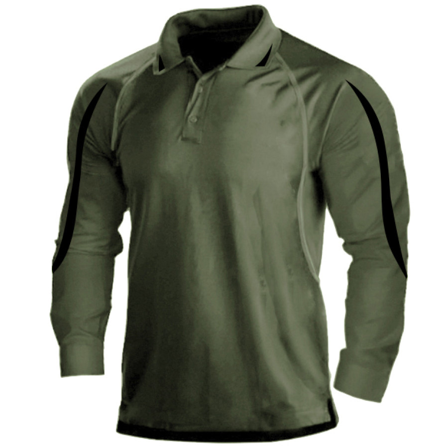 

Men's Training Uniform Colorblock Polo Long Sleeve T-Shirt