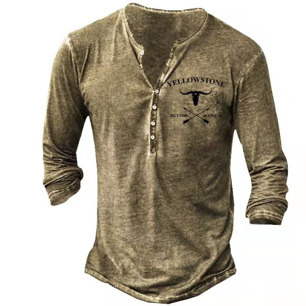 Men's Vintage Western Cowboy Chic Henley Shirt