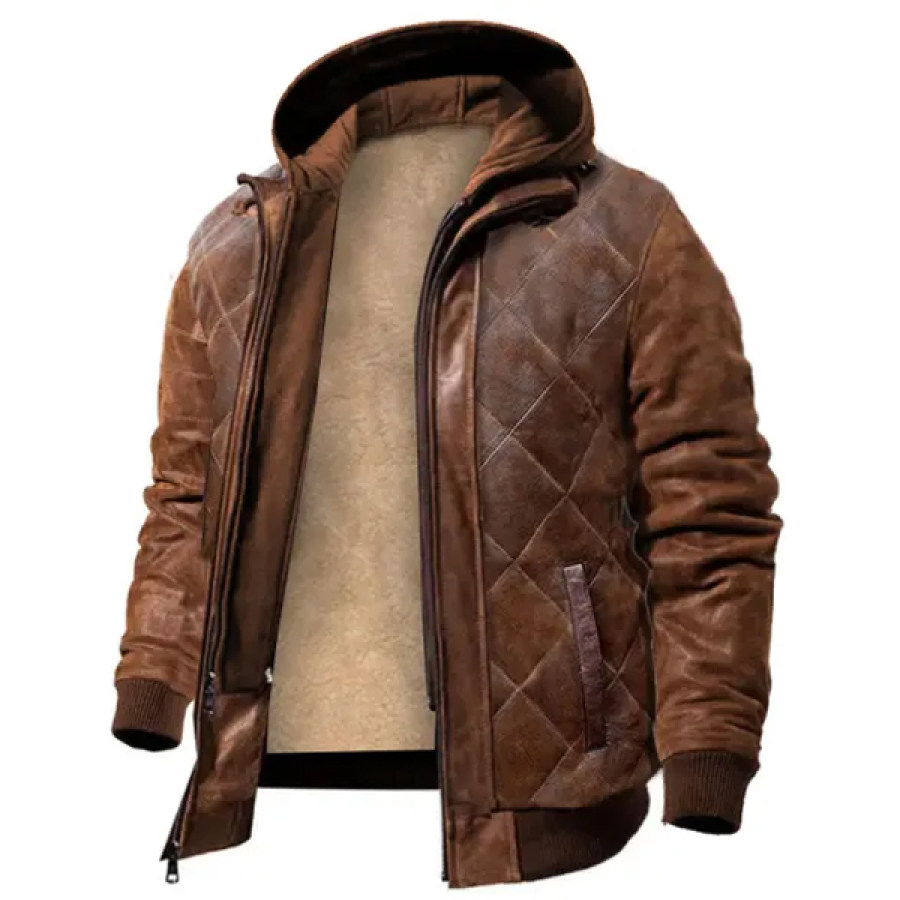 

Giacca Da Uomo In Pile Con Cappuccio In Pelle Giacca Da Volo In Pelle Da Motociclista Resistente Al Freddo