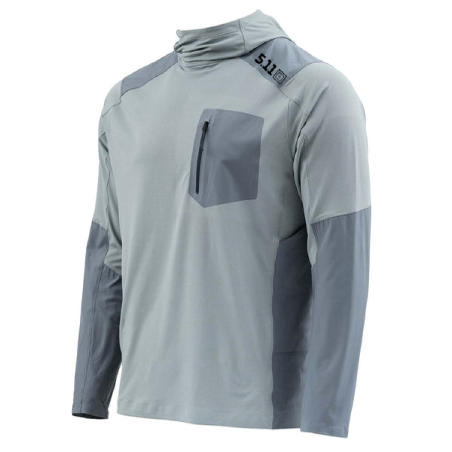 

511 Men's Quick Dry Hooded T-shirt Outdoor SPF 50+ Zipper Pocket Protection Hike Sports Run Pullover Tactical Tops
