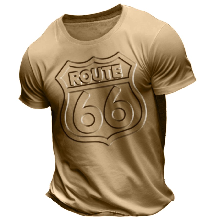 

Herren-T-Shirt Mit Rundhalsausschnitt Route 66 Und 3D-Prägelogo