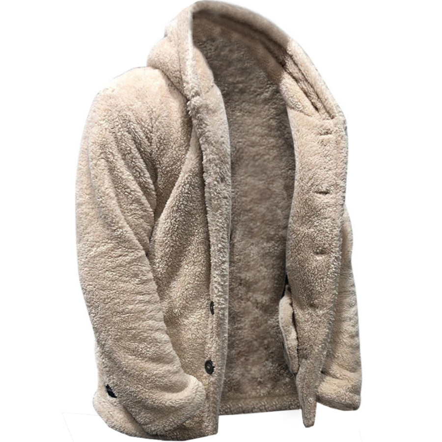 

Chaqueta Térmica De Forro Polar Con Capucha Y Bolsillo De Color Sólido Informal Al Aire Libre Para Hombre