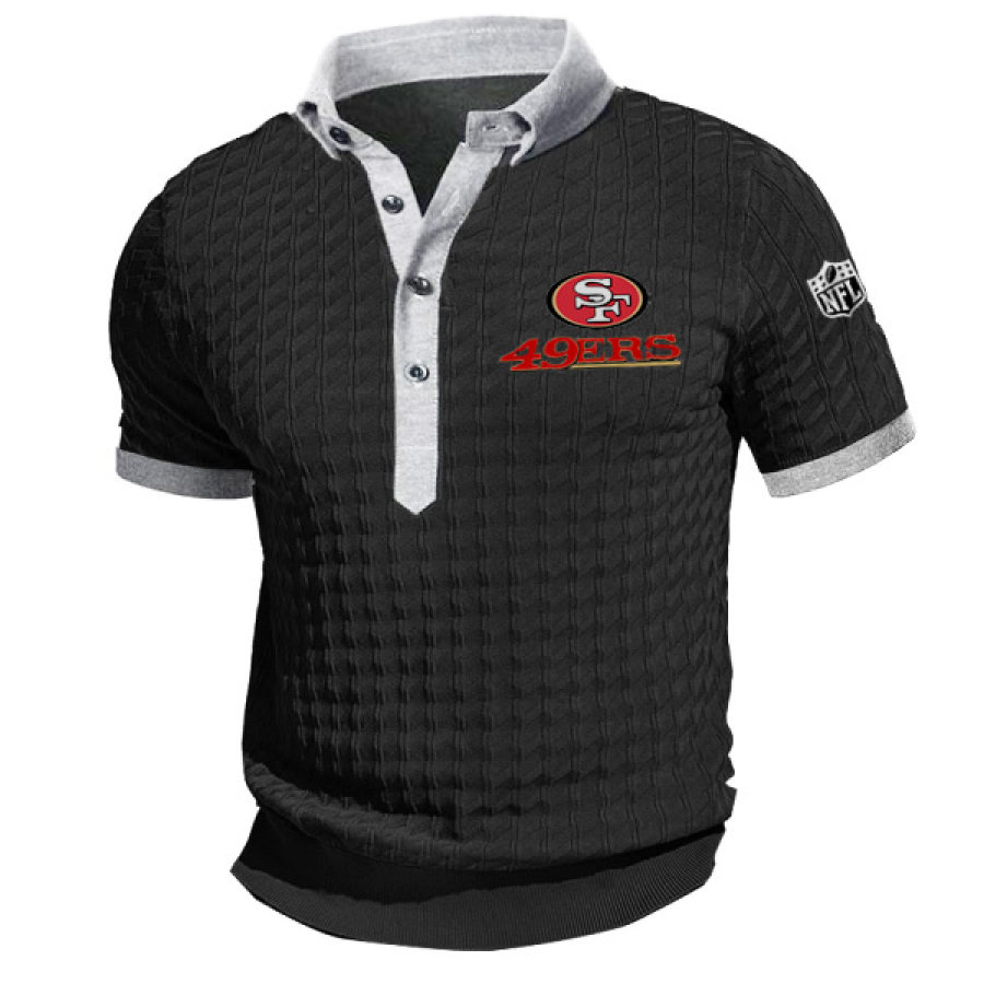 

San Francisco 49ers Strick-Poloshirts Für Herren Kurzärmlig Knopf-Revers-T-Shirt Waffelmuster Lässiges Alltags-T-Shirt
