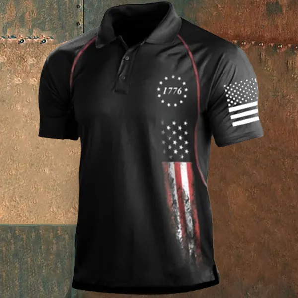 Men's 1776 Independence Day American Flag Print Patriotic Polo Shirt - Cotosen.com
