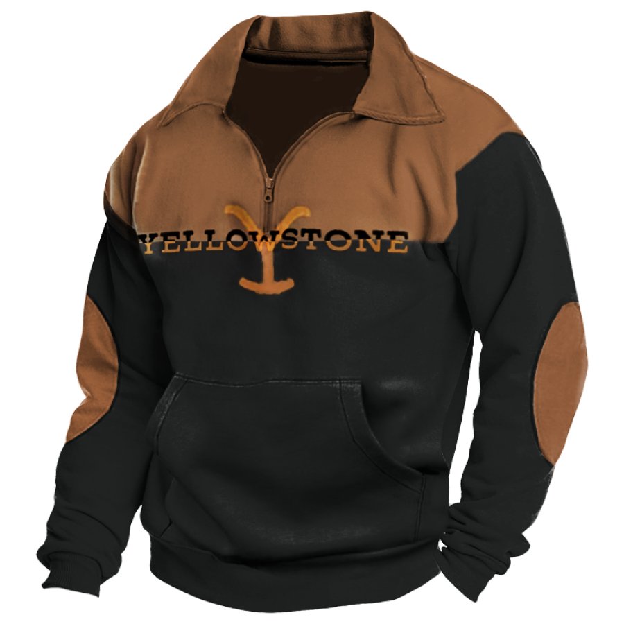 

Sudadera Con Cuello Y Cremallera Con Estampado De Yellowstone Y Bloques De Color Vintage Para Hombre