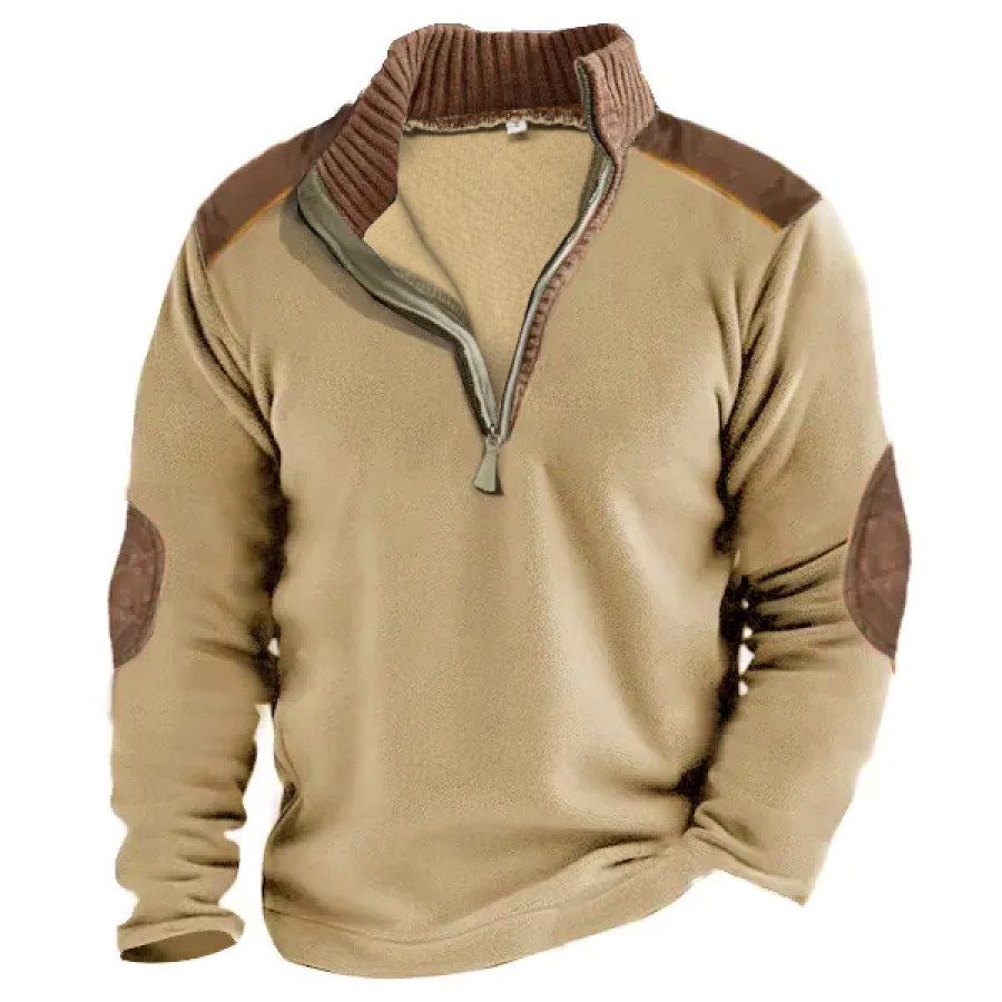 

Herren-Fleece-Sweatshirt Mit 1/4 Henly-Reißverschluss Outdoor-Stehkragen Dickes Taktisches Oberteil