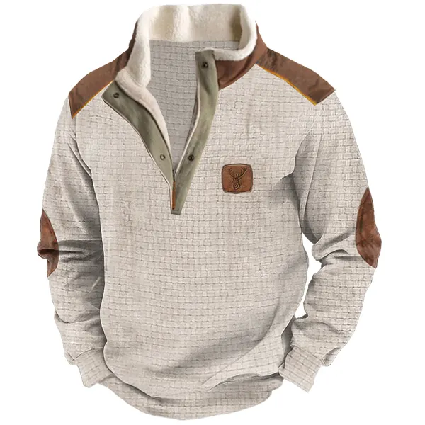 Men's Elbow Patchaw Fleece Lapel  Long Sleeve Daily Outdoor Sports Sweatshirt 