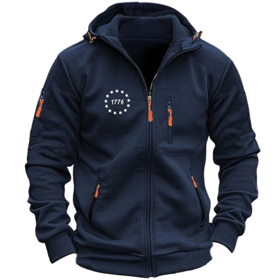 

Men's Zipper Hoodie Jacket 1776 Pattern Letter Print Sports Outdoor Casual Daily Streetwear Casual
