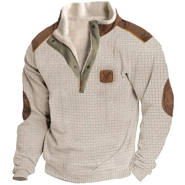 Men's Outdoor Sports Solid Color Fleece Lapel Long-sleeved Daily Sweatshirt - Cotosen.com