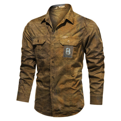 Mens Pure Cotton Washed Outdoor Wear-resistantcasual shirt