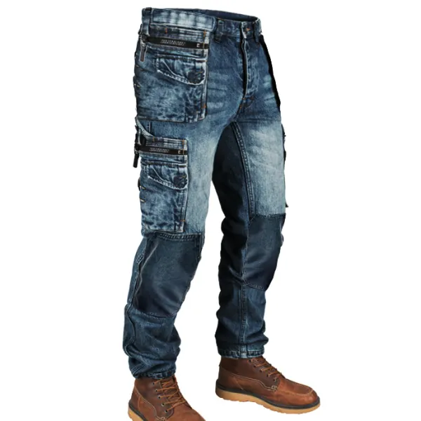Retro Mens Multi Pocket Outdoor Casual Jeans - Nikiluwa.com
