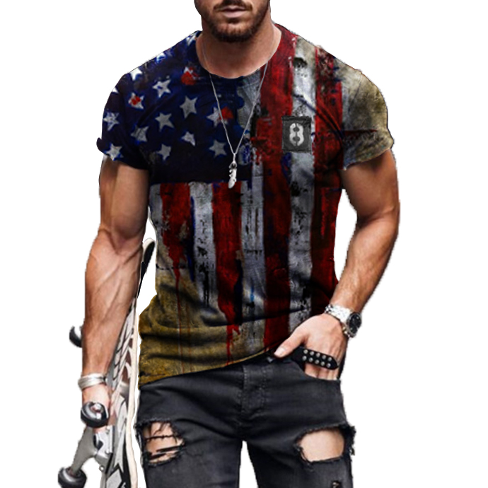 Men's American Flag Retro Chic Casual Print T Shirts-cotosen