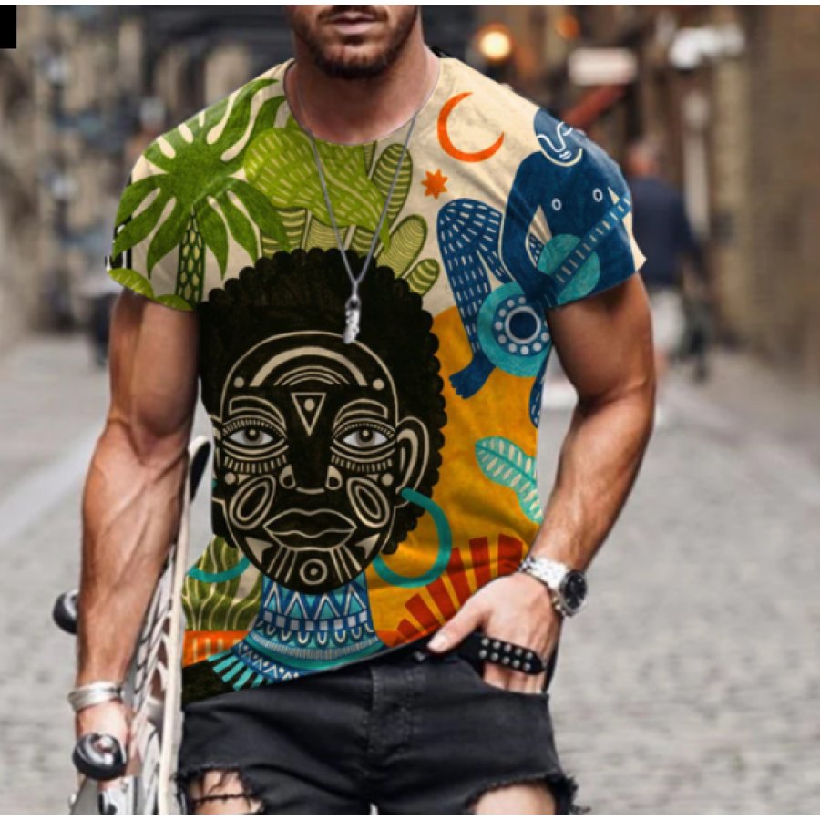 

Art abstract character flower moon sun music colorful print men's t-shirt
