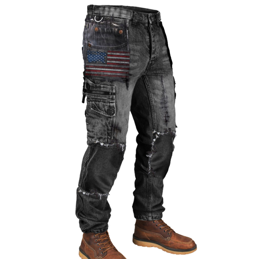 

Mens flag retro print outdoor casual pants