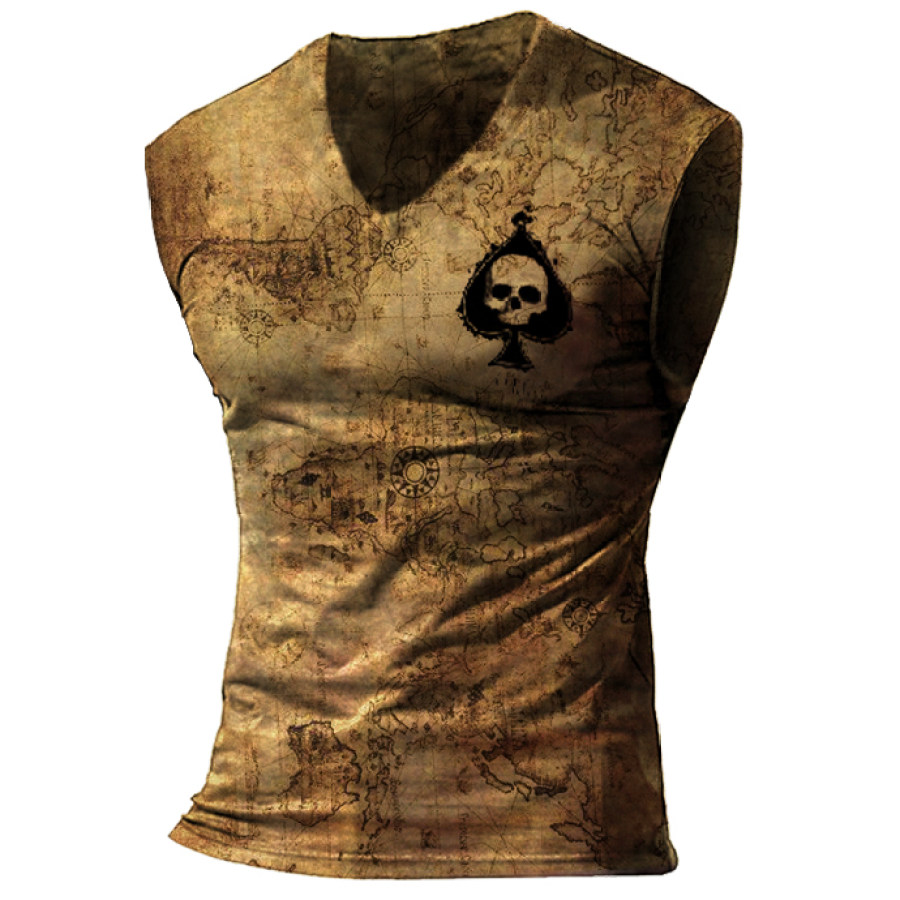 

Mens Tactical Outdoor Old World Map Skull Sports Vest