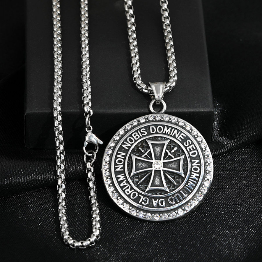 

Zircon Cross Medal Necklace Hip Hop Punk Pendant