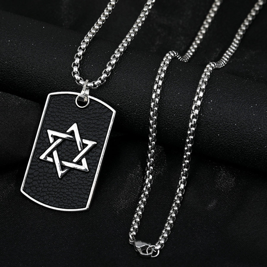 

Six-pointed star nameplate titanium steel cross necklace