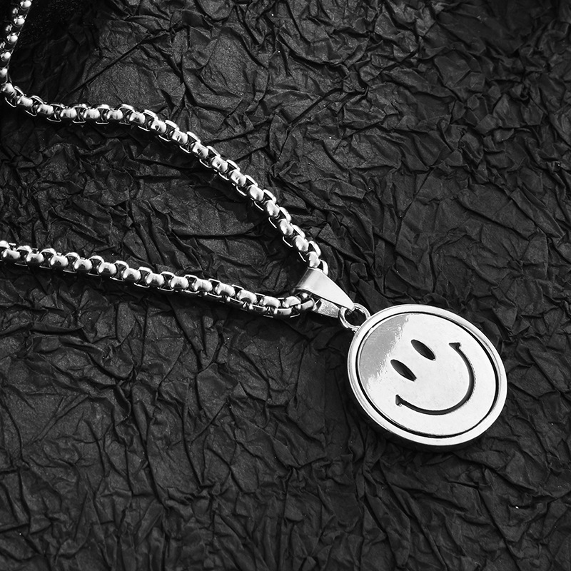 Rotating Smiley Face Sweater Chic Chain Men's Hip Hop Titanium Steel Necklace