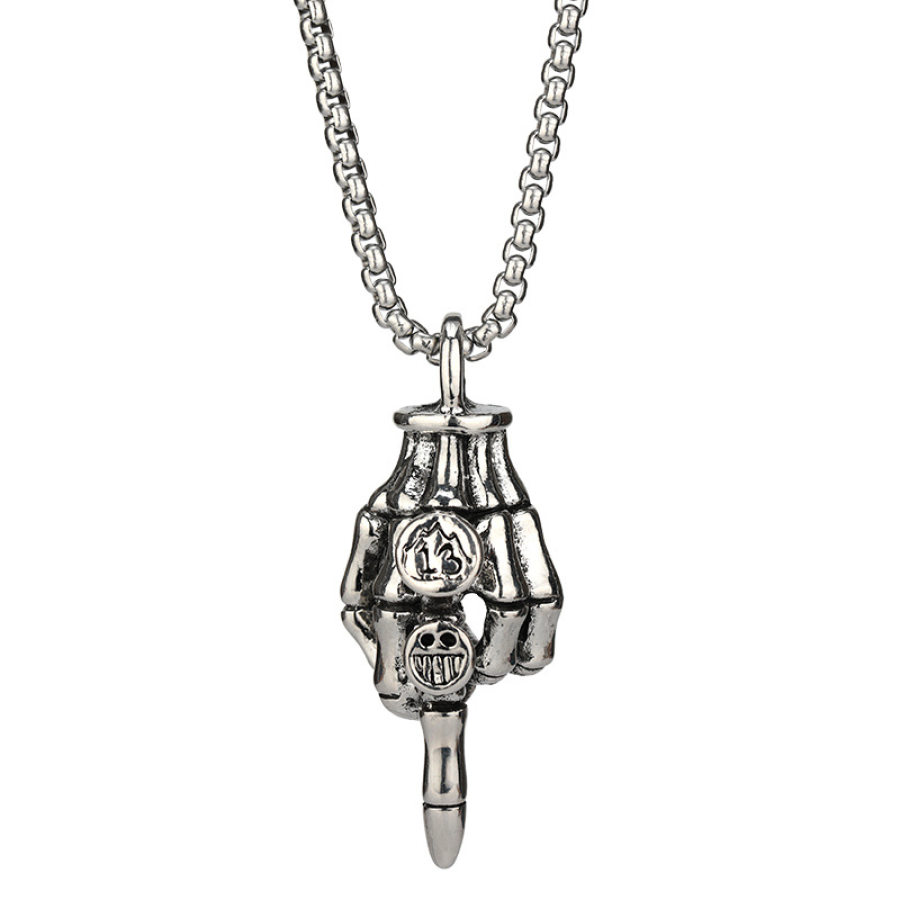 

Titanium Steel Skull Middle Finger Necklace Hip Hop Pendant