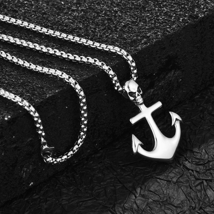 

Titanium Steel Skull Cross Anchor Pendant Necklace