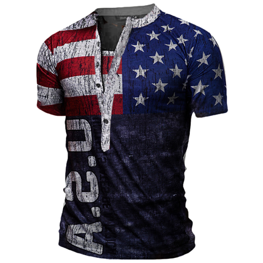 

Mens retro style flag print short-sleeved T-shirt