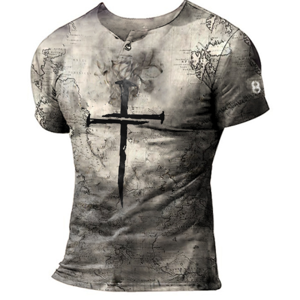 Mens Map Print Cross Chic Faith T-shirt