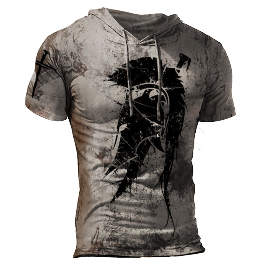 

Mens outdoor running fitness hooded T-shirt