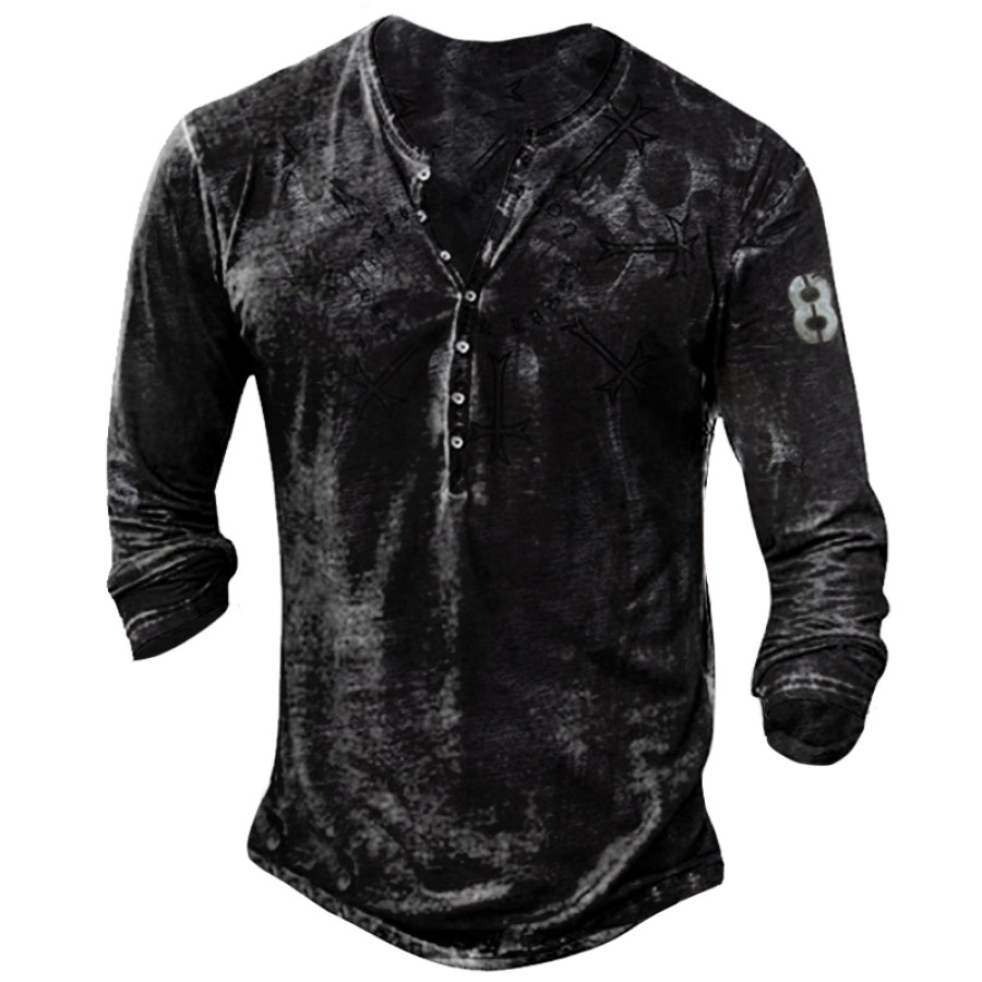 

Mens Vintage Henley V Neck Slim Fit Shirt