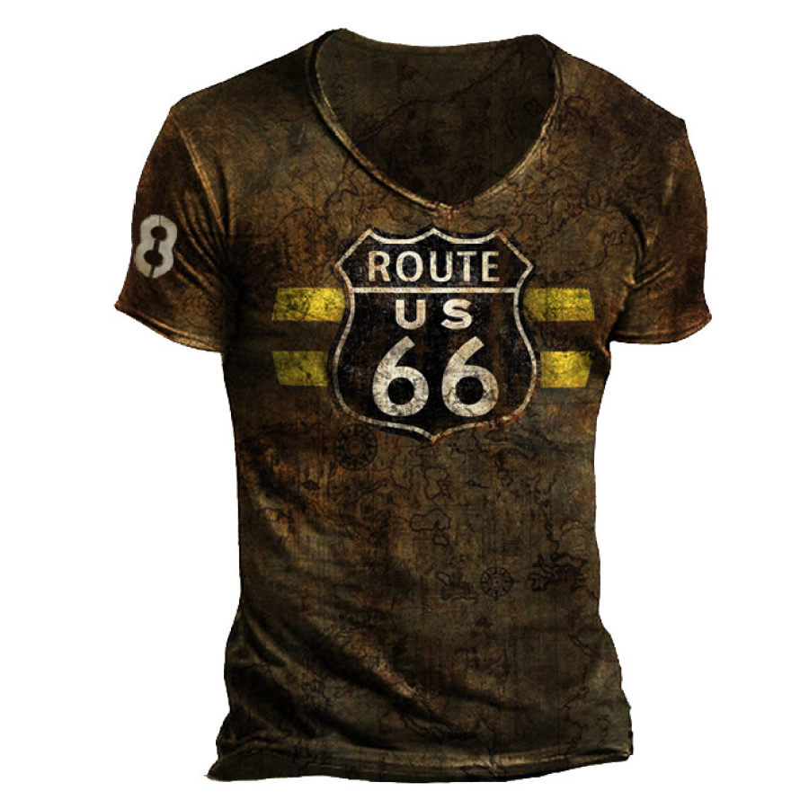 

Mens Retro Casual Print T-shirt - Route 66