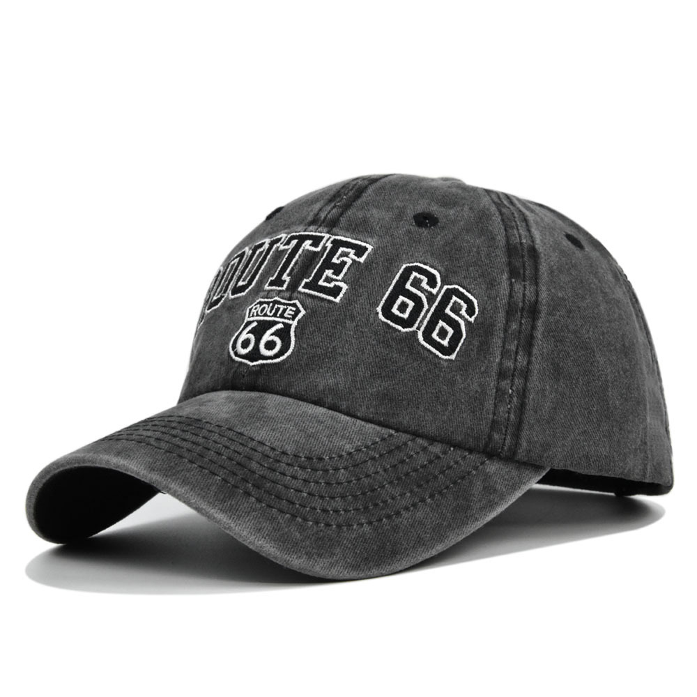 Route 66 Embroidered Denim Chic Washed Baseball Cap