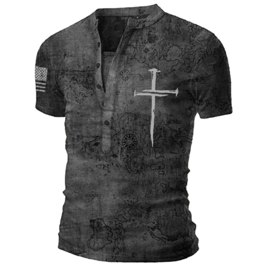 

Fashion retro old world map print short-sleeved T-shirt