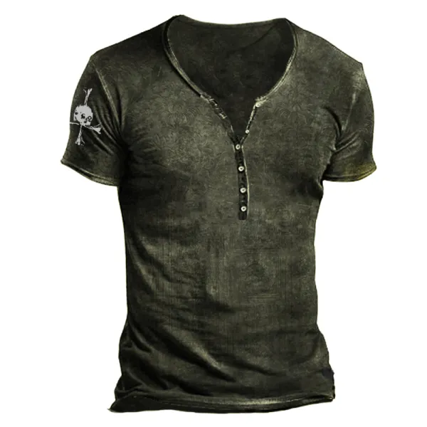 Mens Fashion Retro Army Green Deep V Neck T-Shirt - Kalesafe.com 