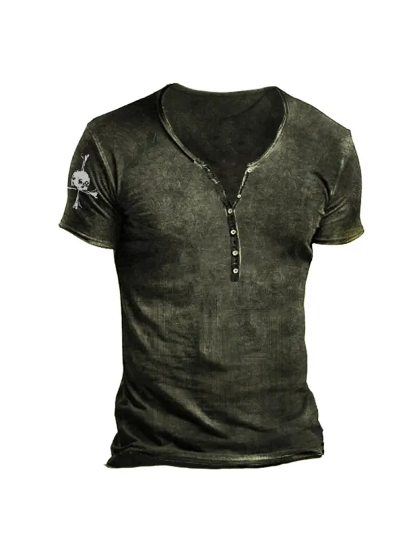 Mens Fashion Retro Army Green Deep V Neck T-Shirt - Plazabery.chimpone.com 