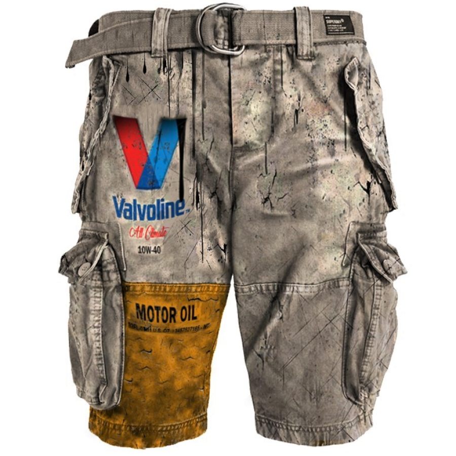 

Mens Vintage Motor Oil Badge Print Tactical Shorts